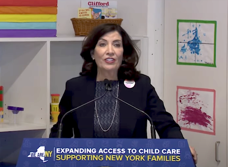 In quotes: “the first mother to serve as Governor of New York” announces a $500 million investment in child care